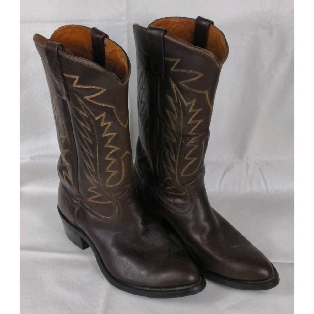 Vintage Justin Cowboy Boots 7856 Men's 9.5D Dark Brown Stitch Leather USA Made